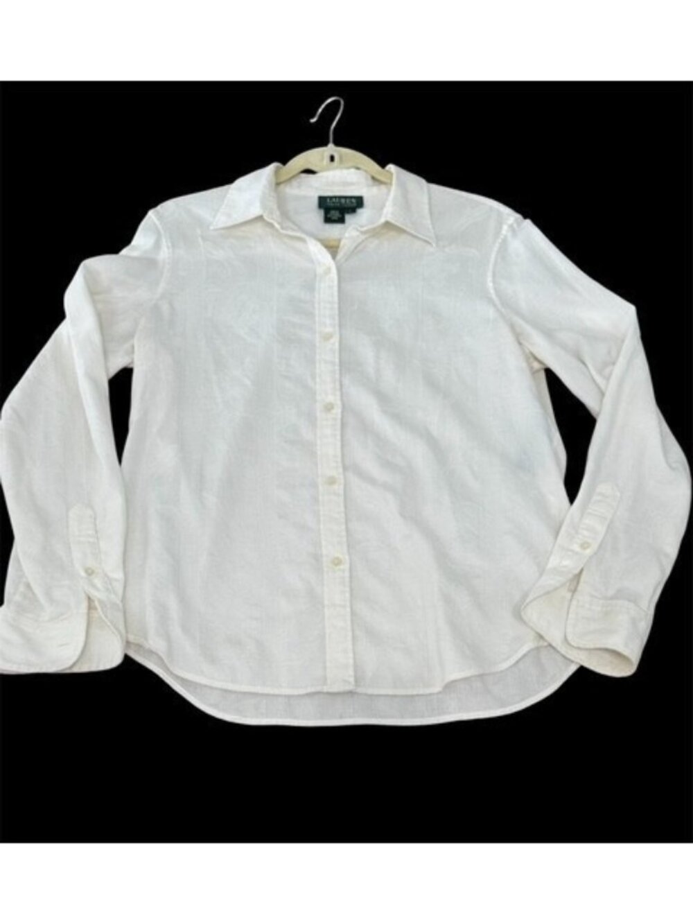 Lauren Ralph Lauren Button Up Shirt Large White Embroidery Collar Long Sleeve